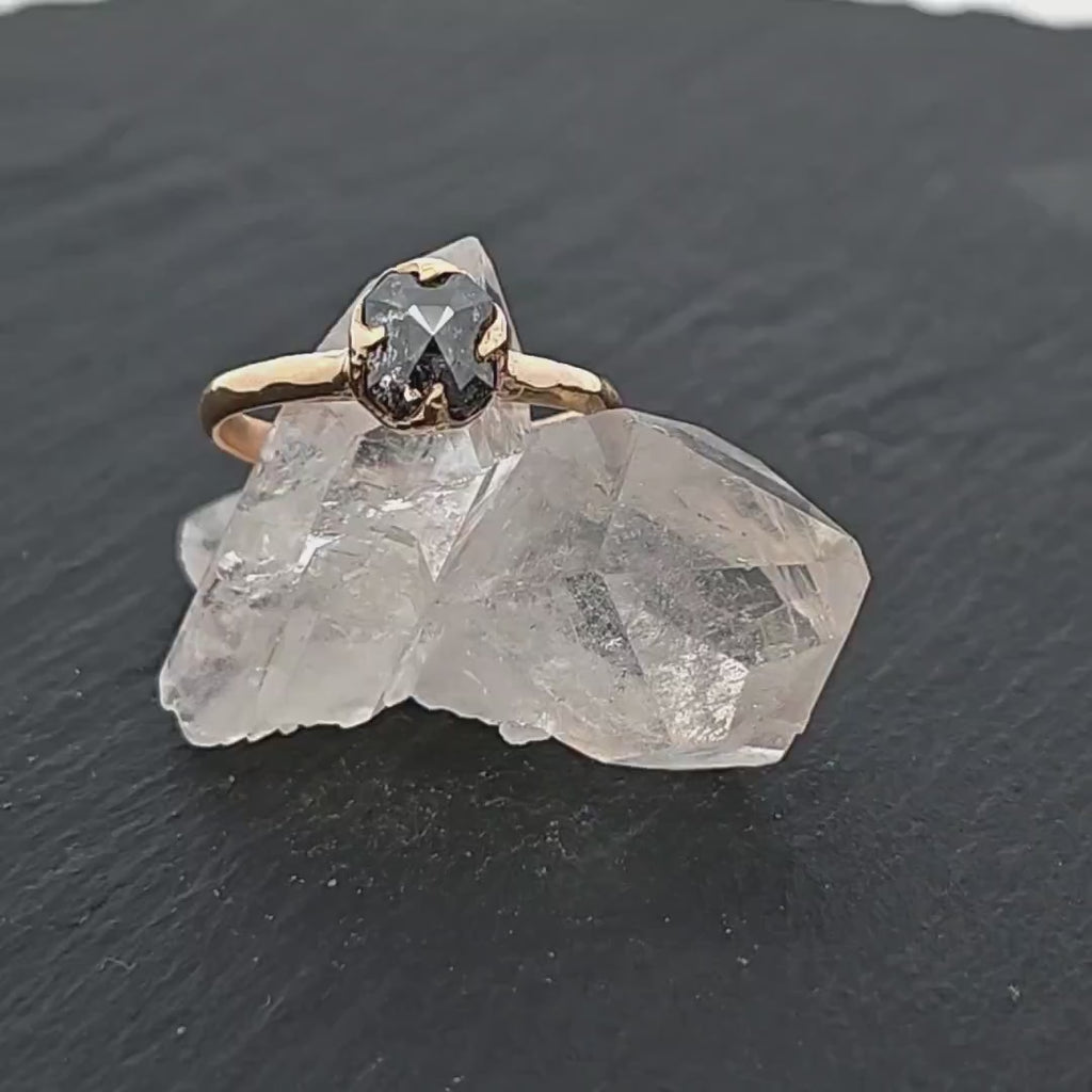 Fancy cut Salt and pepper Diamond Engagement 14k yellow Gold Wedding Ring Rough Diamond Ring byAngeline 1407