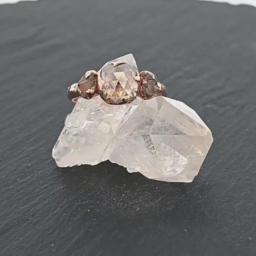 Faceted Fancy cut Champagne Diamond Engagement 14k Rose Gold Multi stone Wedding Ring Rough Diamond Ring byAngeline 1706