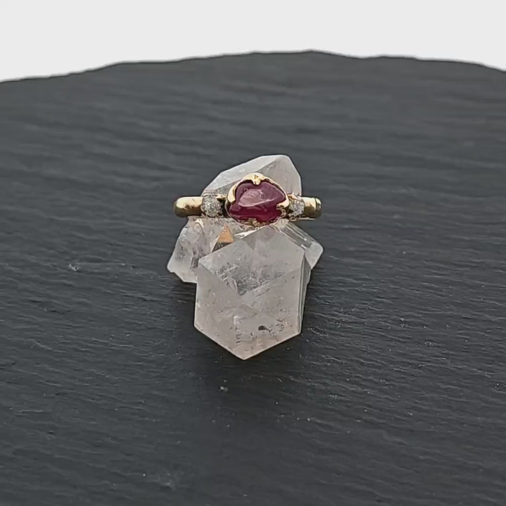 tumbled red Sapphire yellow 14k gold Multi stone tumbled gemstone ring 3230