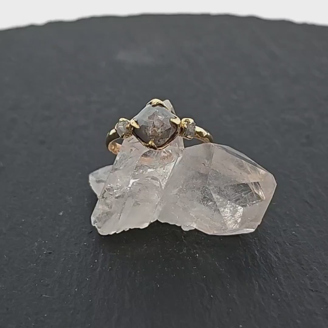 Fancy cut Gray Diamond Engagement 18k Yellow Gold Multi stone Wedding Ring Stacking Rough Diamond Ring byAngeline 1243