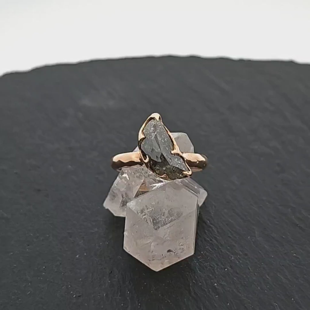 Salt and Pepper Half Moon Diamond Engagement Ring • 14k Yellow Gold• Handmade byAngeline 2097