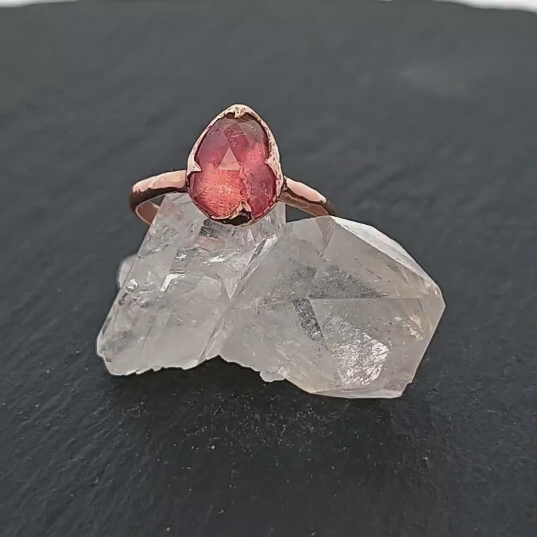 Fancy cut Pink Tourmaline Rose Gold Ring Gemstone Solitaire recycled 14k statement Engagement ring 1486