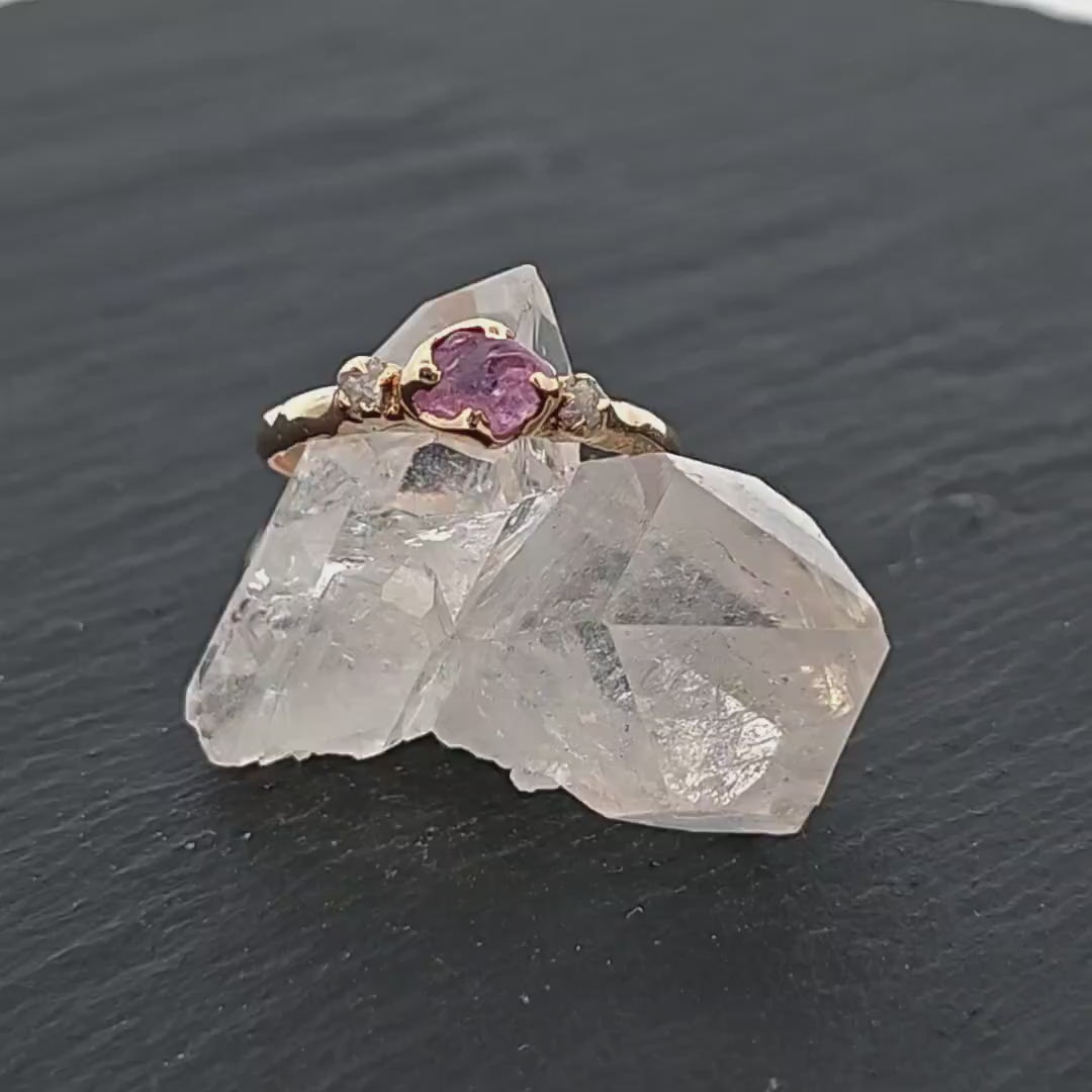 Sapphire tumbled yellow 14k gold Multi stone pink tumbled gemstone ring 3132