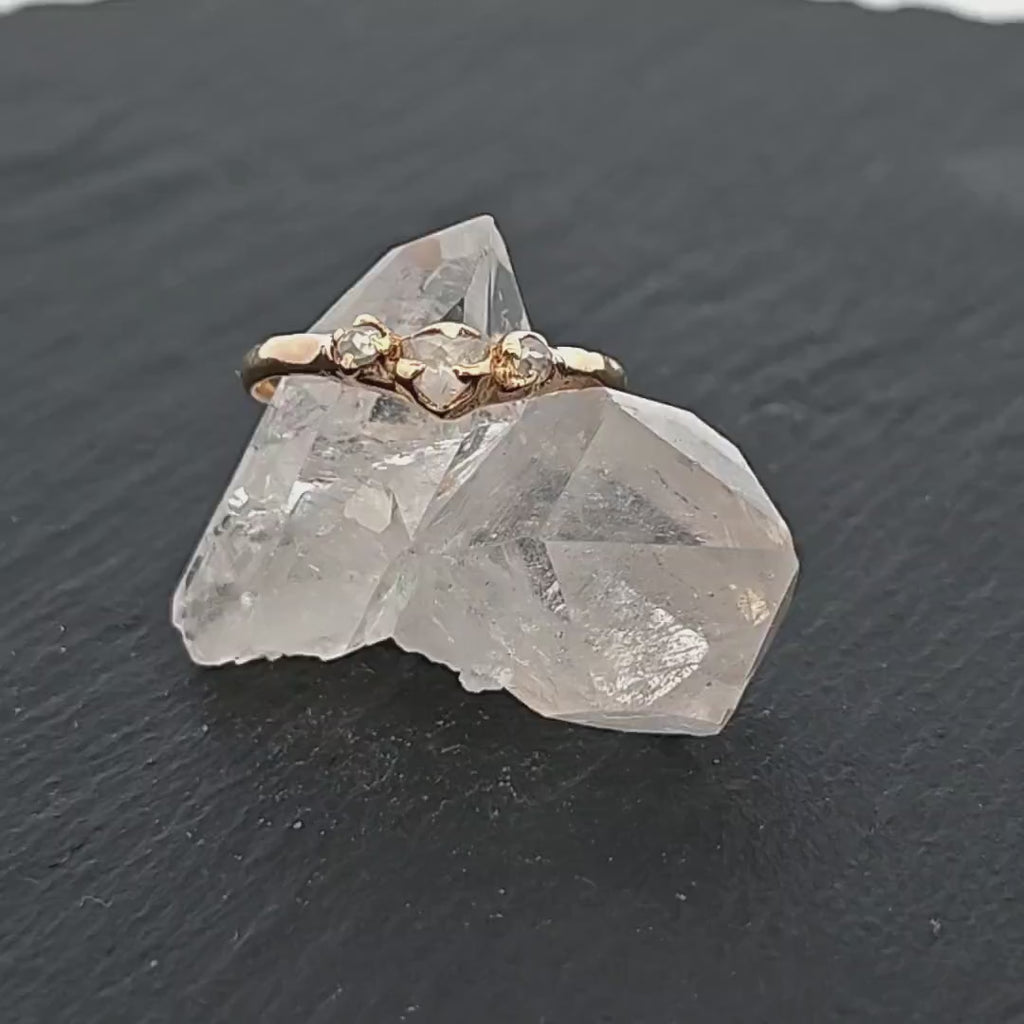 Organic Three Diamond Engagement Ring • 18k Yellow Gold • Dainty Multi Stone • Handmade by Angeline 2651