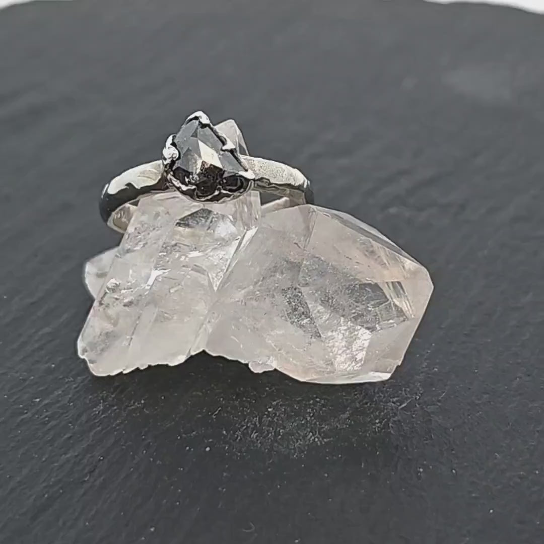 Fancy Cut salt and pepper Half Moon Diamond Solitaire Engagement 14k White Gold Wedding Ring byAngeline 1657