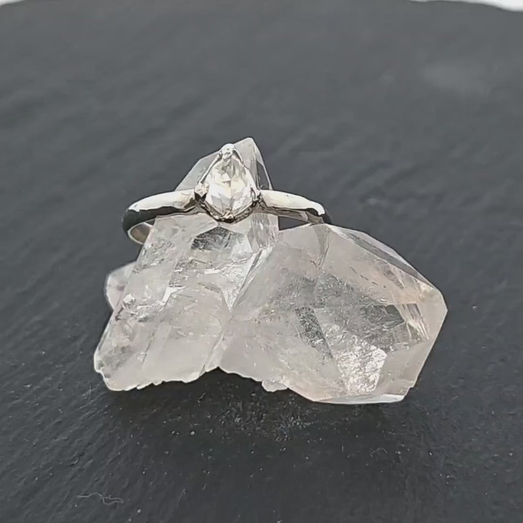 Faceted Fancy cut white Diamond Solitaire Engagement 18k White Gold Wedding Ring byAngeline 1366