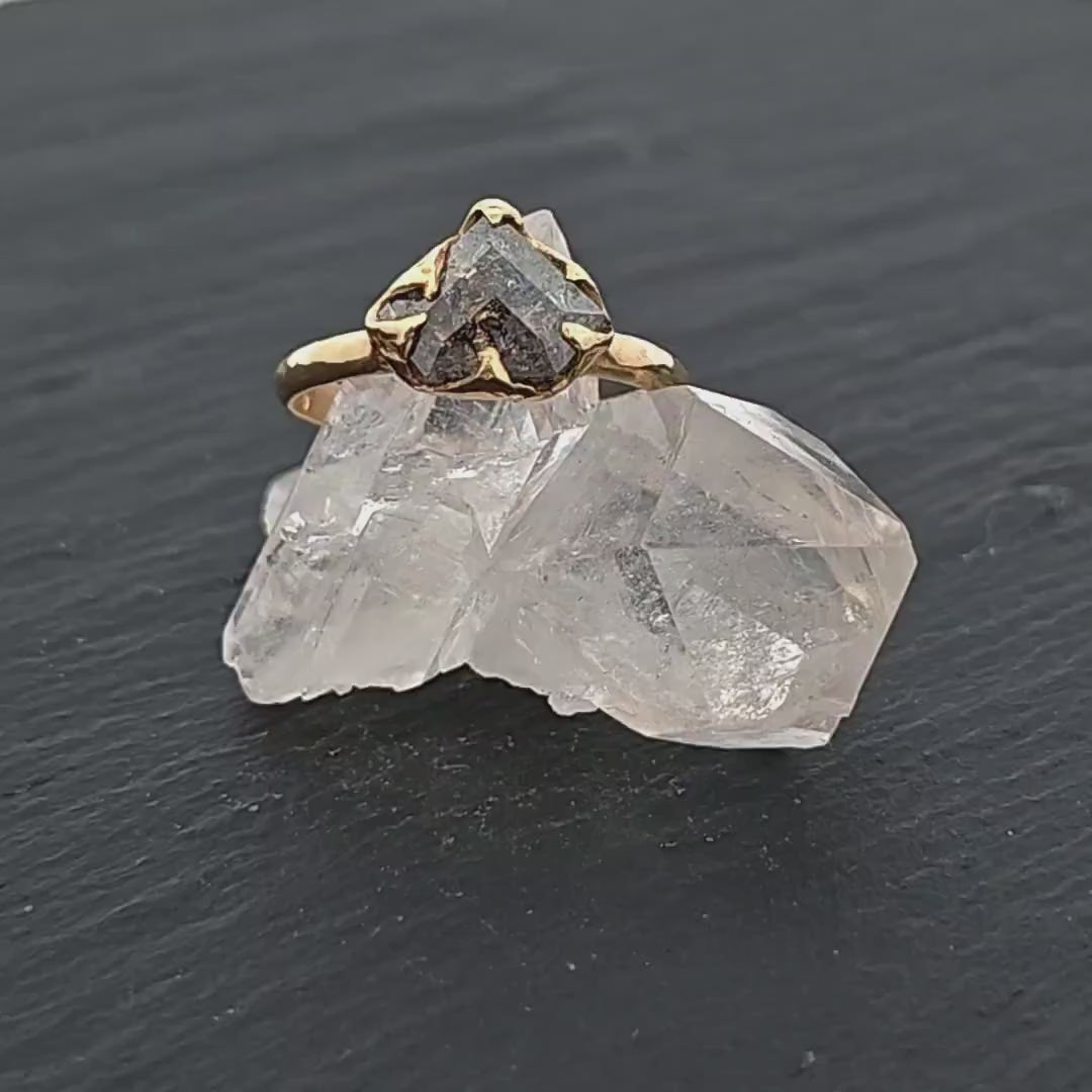 Fancy cut salt and pepper Diamond Solitaire Engagement 18k yellow Gold Wedding Ring Diamond Ring byAngeline 1049