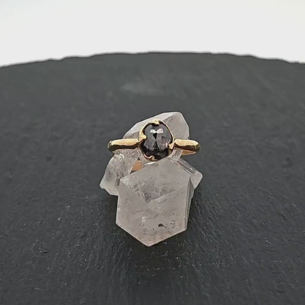Salt and Pepper Diamond Solitaire Engagement Ring • 18k Yellow Gold • Handmade byAngeline 1402