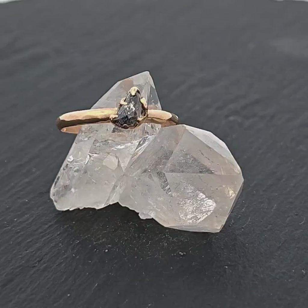 Salt and Pepper Half moon Diamond Engagement Ring • 14k Yellow Gold •  Handmade byAngeline 1876