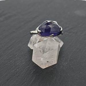 Fancy cut Iolite 14k White Gold Ring Gemstone Solitaire recycled statement cocktail statement 1550
