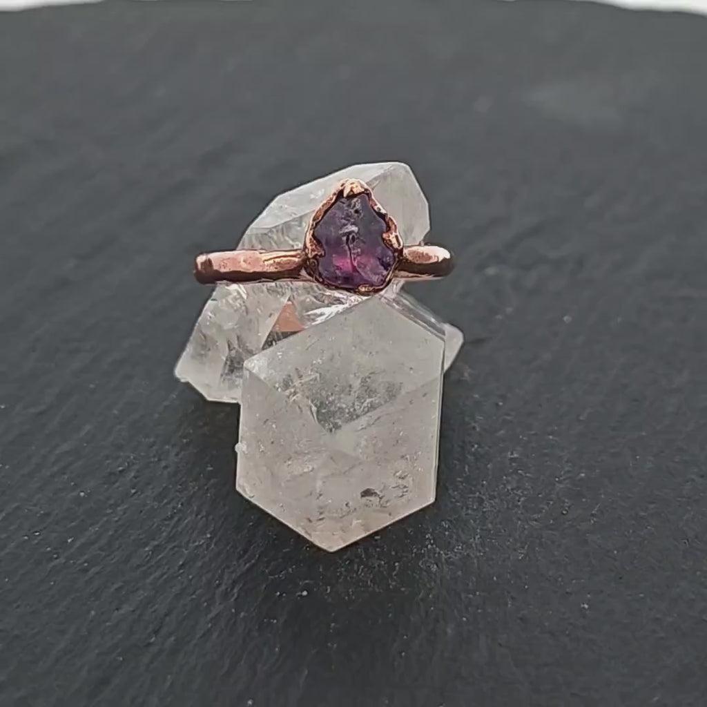 Sapphire tumbled 14k Rose gold Solitaire purple tumbled gemstone ring 3244