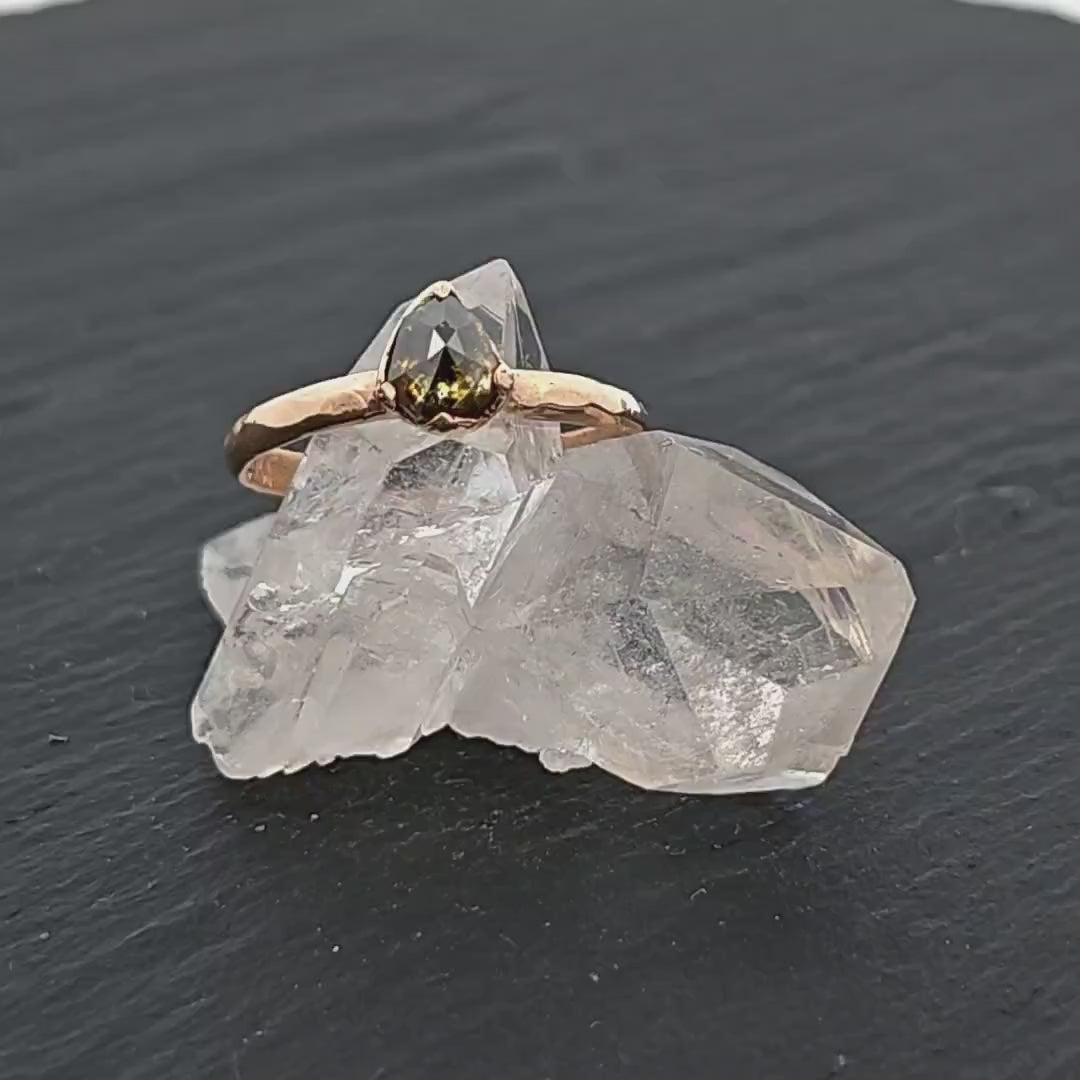 Fancy cut Cognac Diamond Solitaire Engagement 14k Yellow Gold Wedding Ring byAngeline 0810