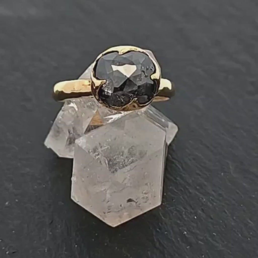 Salt and Pepper Diamond Solitaire Engagement Ring • 18k Yellow Gold • Handmade by Angeline 3287