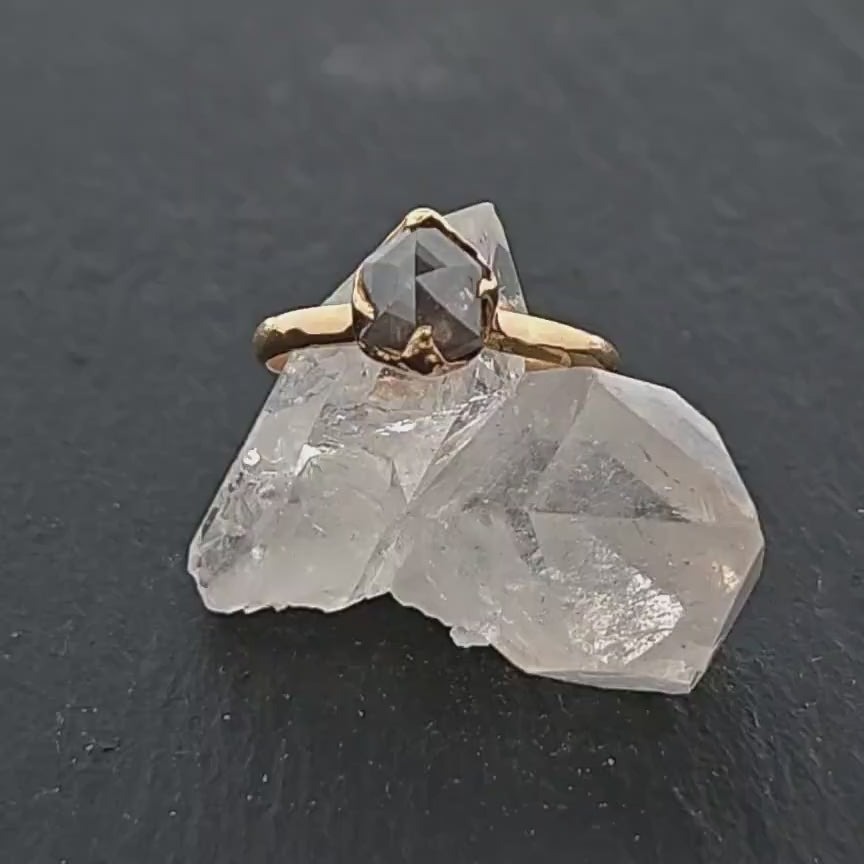 Fancy cut salt and pepper Diamond Solitaire Engagement 18k yellow Gold Wedding Ring Diamond Ring byAngeline 1053
