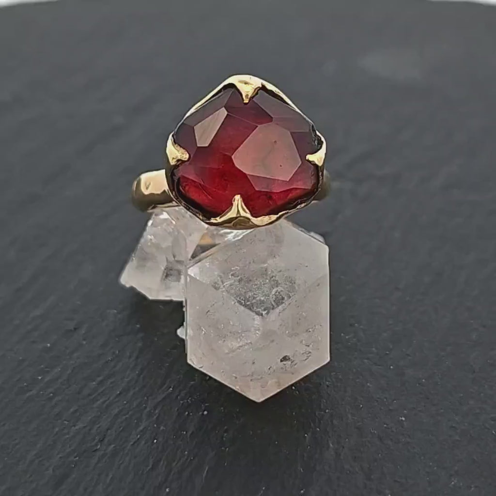 Partially Faceted watermelon Tourmaline Gold Ring Gemstone Solitaire recycled 14k statement cocktail statement 3058
