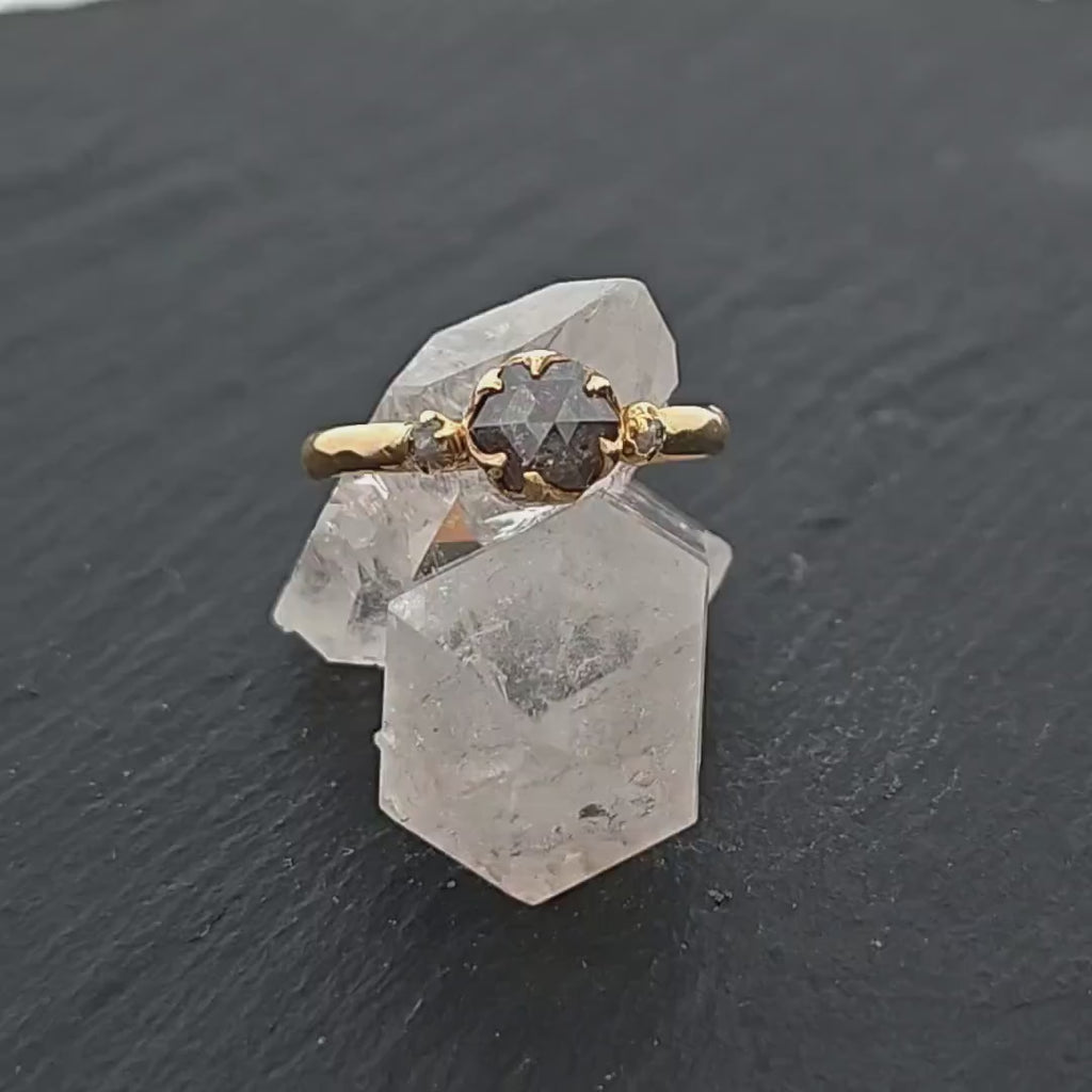 Fancy cut Gray Diamond Engagement 18k Yellow Gold Multi stone Wedding Ring Stacking Rough Diamond Ring byAngeline 1241