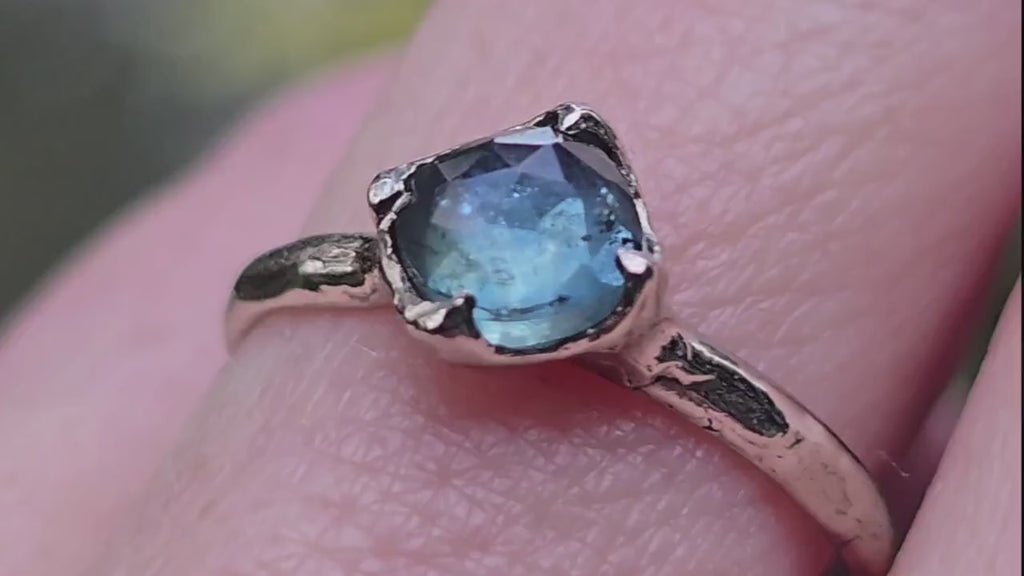 Montana Sapphire Solitaire Engagement Ring • 14k White Gold • Antique Rose Style Cut • Handmade In USA byAngeline 3614