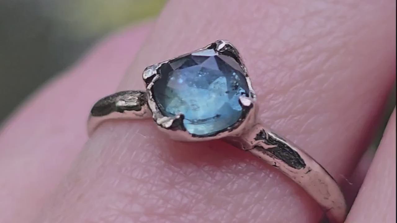 Montana Sapphire Solitaire Engagement Ring • 14k White Gold • Antique Rose Style Cut • Handmade In USA byAngeline 3614