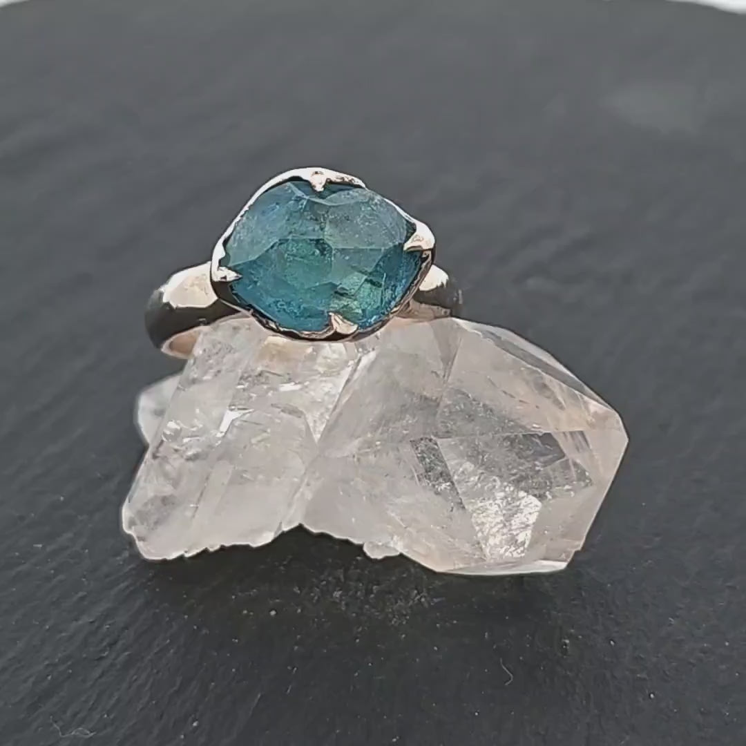 Partially faceted Aquamarine Solitaire Ring 14k gold Custom One Of a Kind Gemstone Ring Bespoke byAngeline 3062
