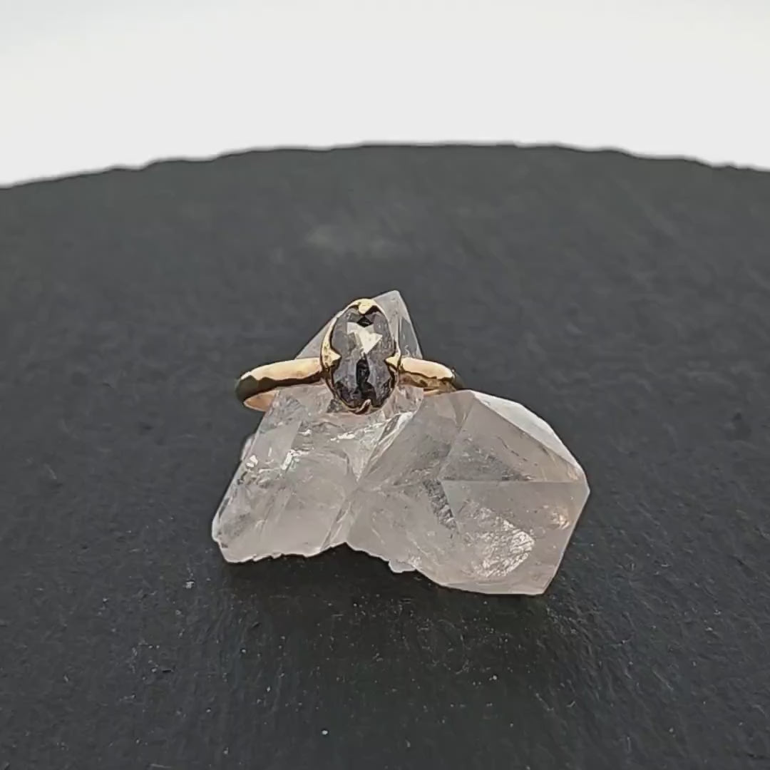 Fancy cut salt and pepper Diamond Solitaire Engagement 18k yellow Gold Wedding Ring Diamond Ring byAngeline 0991