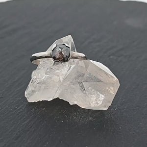 Fancy cut salt and pepper Diamond Solitaire Engagement 14k White Gold Wedding Ring byAngeline 0771