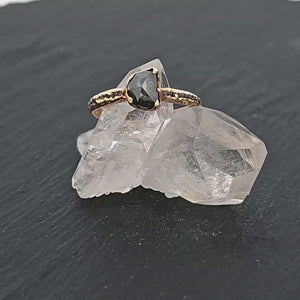 Fancy cut half moon Salt and pepper Diamond Engagement 14k yellow Gold Wedding Ring Rough Diamond Ring byAngeline 0870