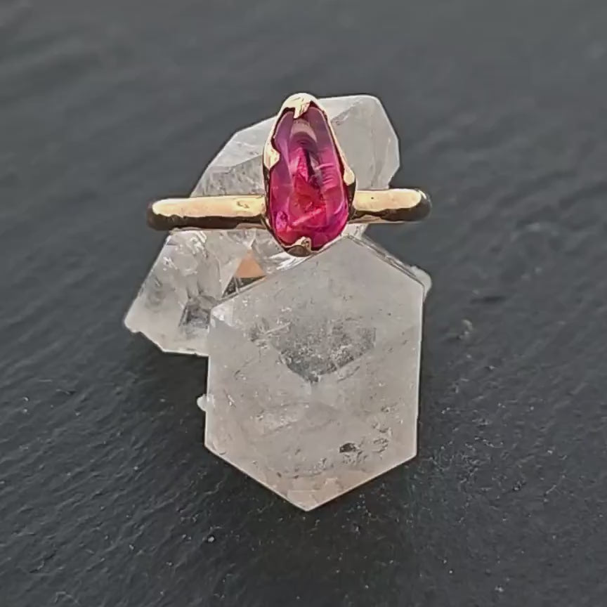 Sapphire tumbled pink tumbled yellow 14k gold Solitaire gemstone ring 2840