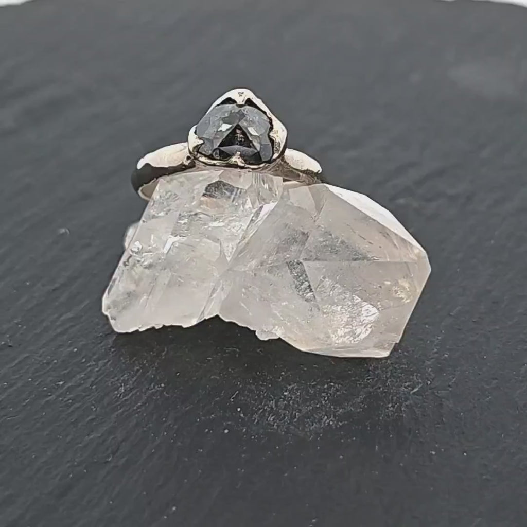 Salt and Pepper Diamond Solitaire Engagement Ring • 14k White Gold • Handmade by Angeline 3439