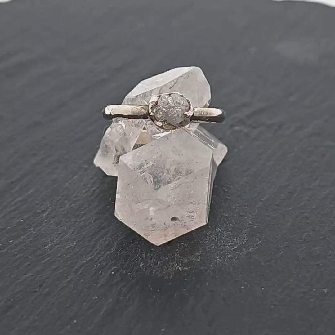 Raw White Diamond Solitaire Engagement Ring 14k White Gold Stacking Rough Diamond byAngeline 3175