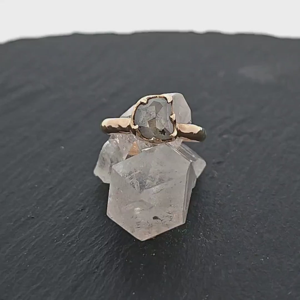 Fancy cut salt and pepper Half moon Diamond Engagement 14k Yellow Gold Solitaire Wedding Ring by Angeline 3150