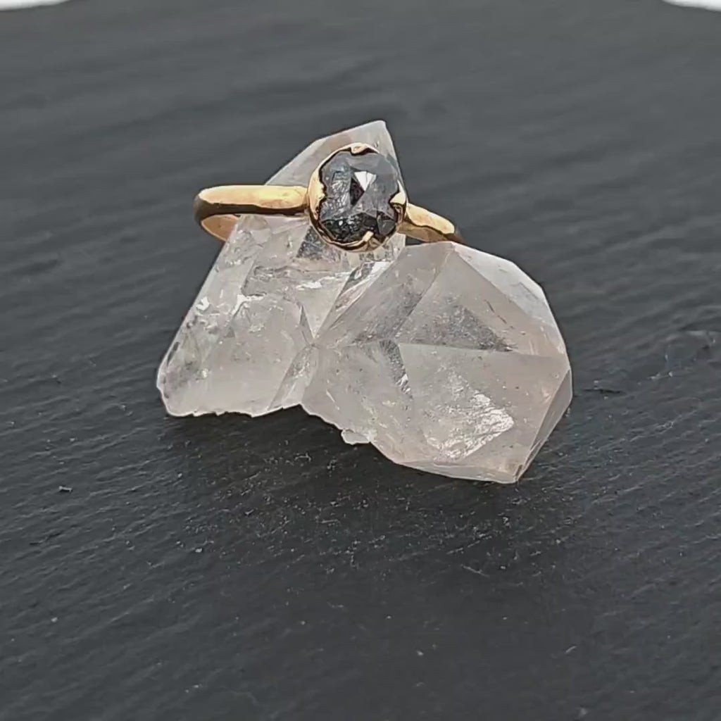Fancy cut salt and pepper Diamond Solitaire Engagement 18k yellow Gold Wedding Ring Diamond Ring byAngeline 0943
