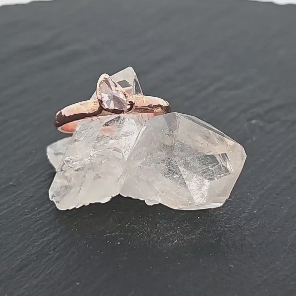 Faceted Fancy cut Champagne Half Moon Diamond Engagement 14k Rose Gold Solitaire Wedding Ring by Angeline 2912