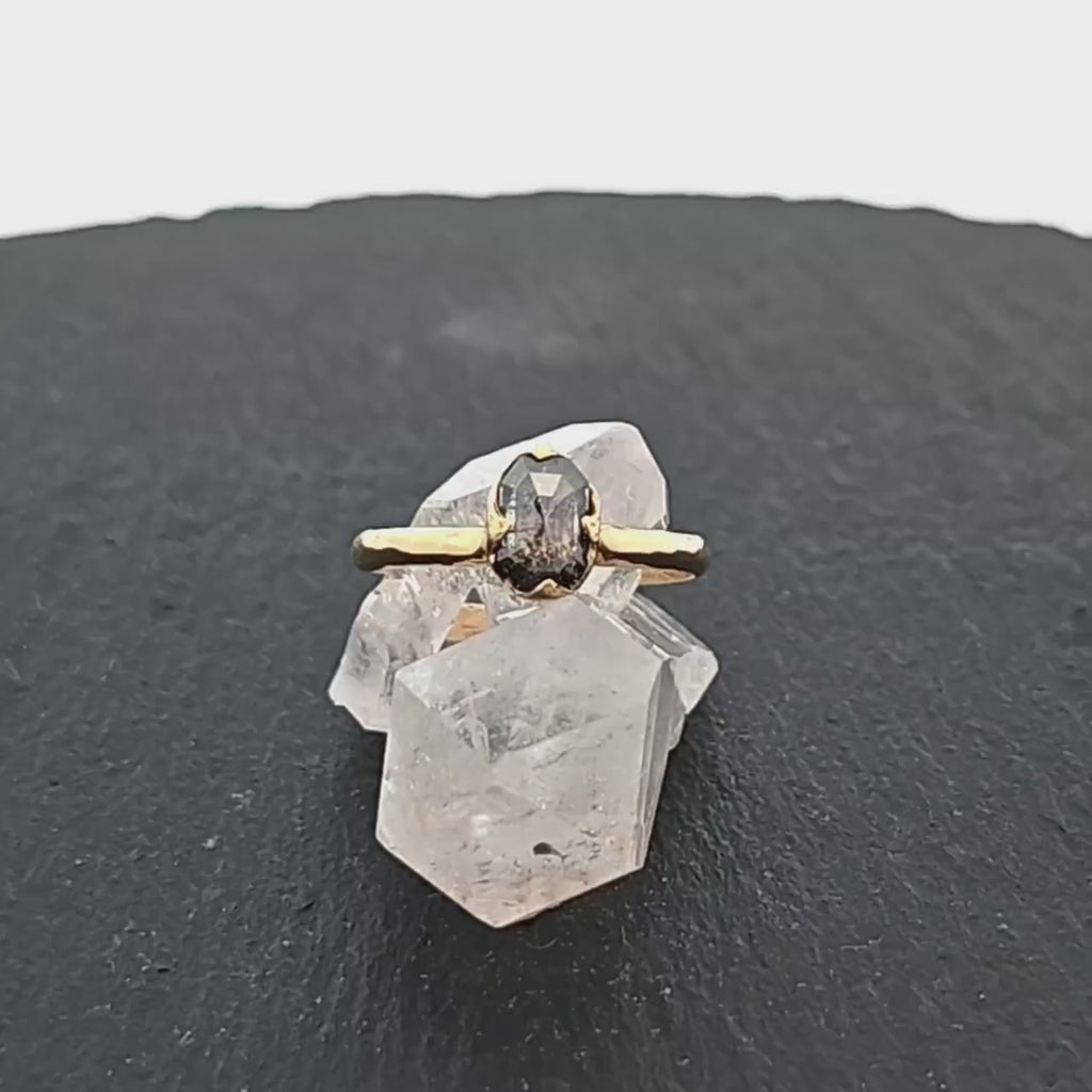 Salt and Pepper Diamond Solitaire Engagement Ring | 14k yellow Gold | Handmade byAngeline 1081