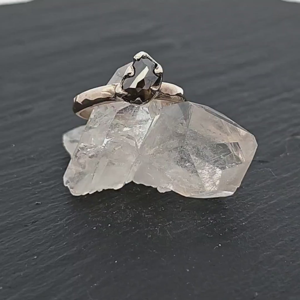 Cognac Half Moon Diamond Solitaire Engagement Ring • 14k White Gold • Handmade by Angeline 3466