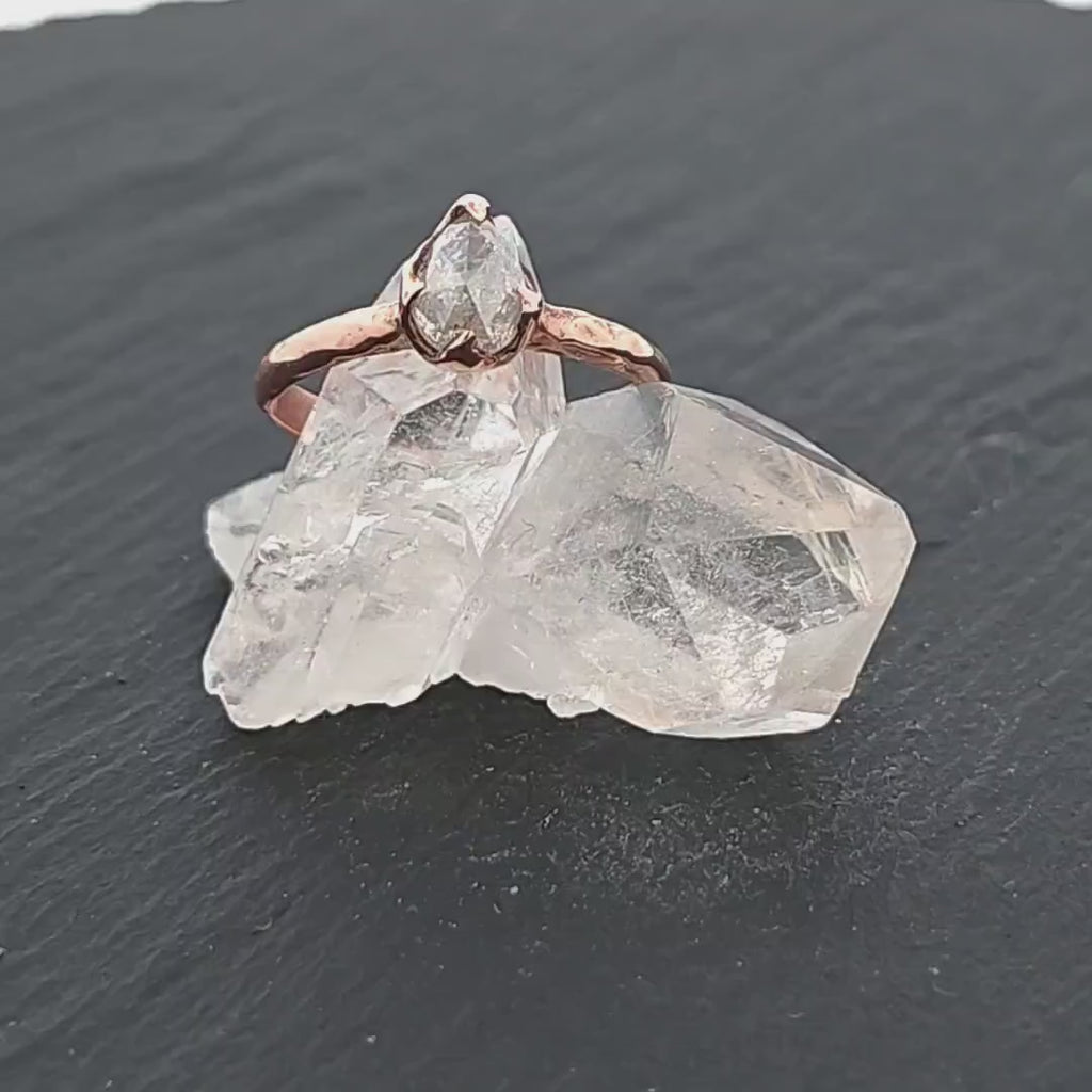 Faceted Fancy cut white Diamond Solitaire Engagement 14k Rose Gold Wedding Ring byAngeline 1337