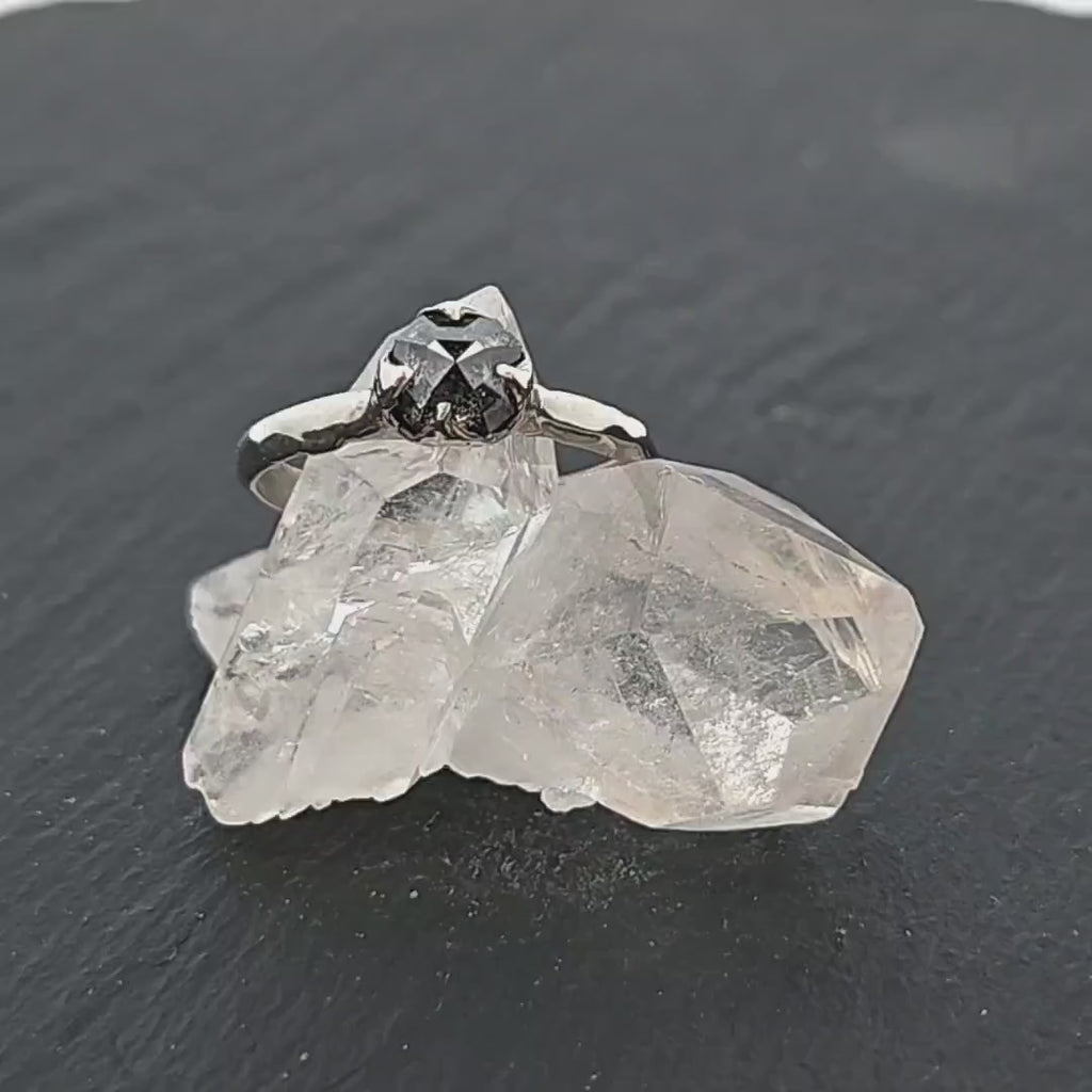 Fancy cut salt and pepper Diamond Solitaire Engagement 14k White Gold Wedding Ring byAngeline 2072