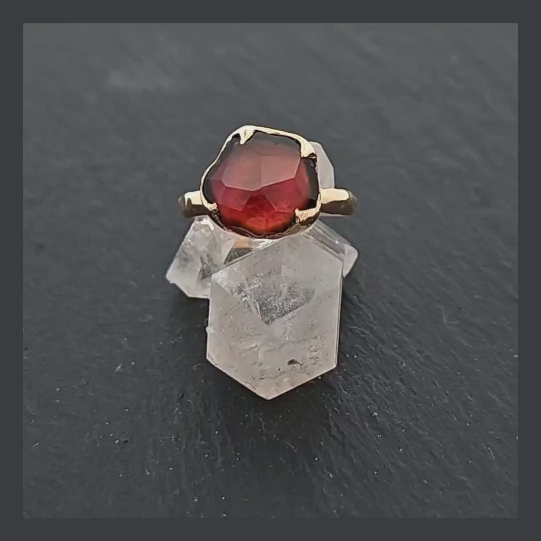 Partially faceted watermelon Tourmaline Gold Ring Gemstone Solitaire recycled 14k statement cocktail statement 3018