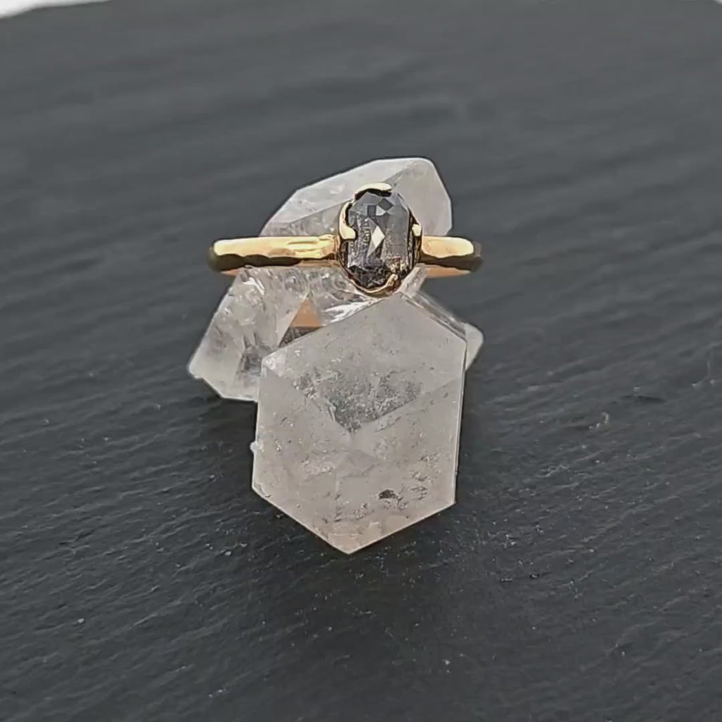 Fancy cut salt and pepper Diamond Solitaire Engagement 18k yellow Gold Wedding Ring Diamond Ring byAngeline 0996