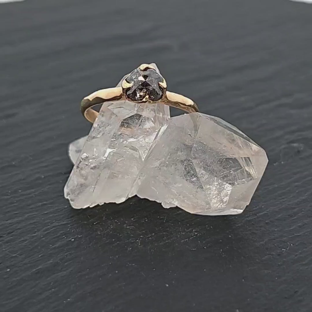 Salt and Pepper Diamond Solitaire Engagement Ring • 18k Yellow Gold • Handmade byAngeline 1105