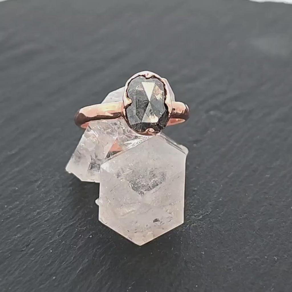 Salt and Pepper Diamond Solitaire Engagement Ring • 14k Rose Gold • Handmade by Angeline 2913
