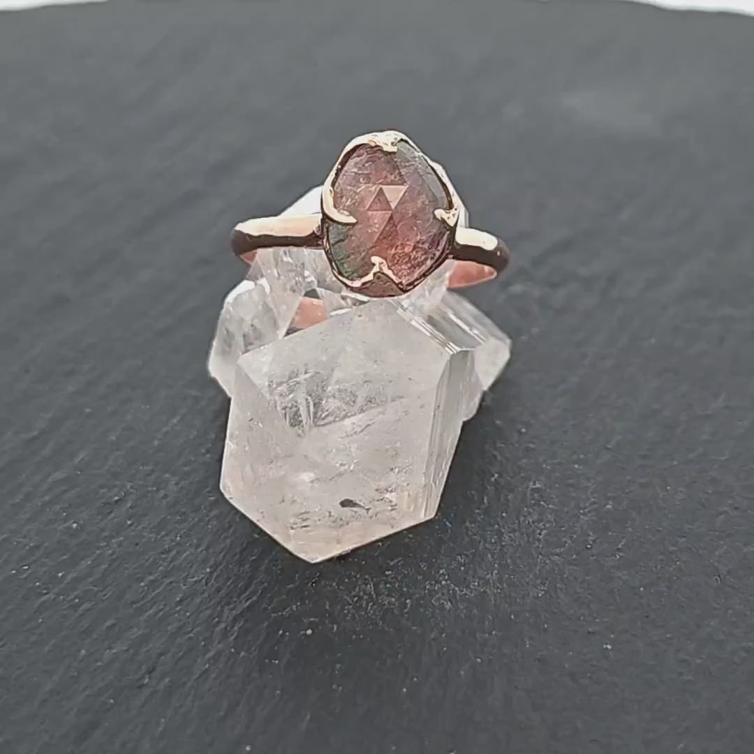 Fancy cut watermelon Tourmaline Rose Gold Ring Gemstone Solitaire recycled 14k statement cocktail statement 1327