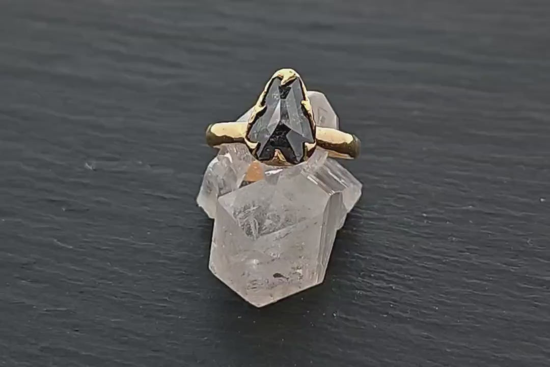 Fancy cut salt and pepper Diamond Solitaire Engagement 18k yellow Gold Wedding Ring Diamond Ring byAngeline 1516