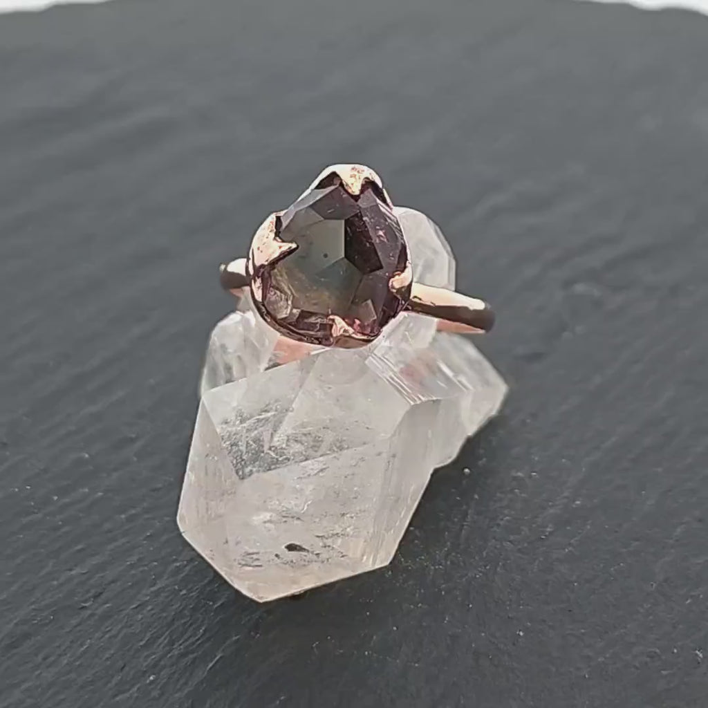 Partially faceted Tourmaline Solitaire 14k Rose Gold Engagement Ring One Of a Kind Gemstone Ring byAngeline 1168