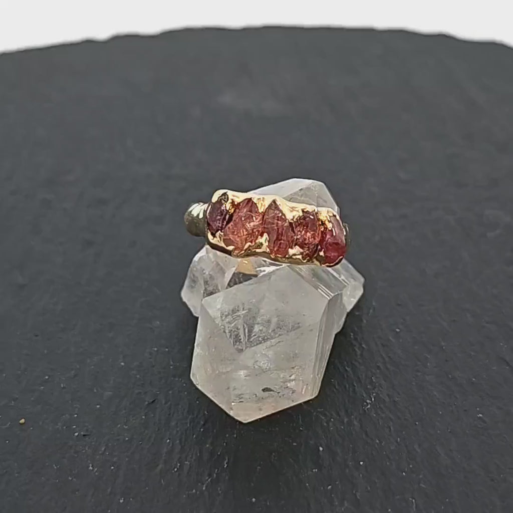 Orange Tumbled Sapphire Ring • 18k Yellow Gold • Handmade by Angeline 2655