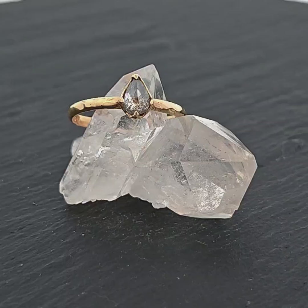 Salt and Pepper Diamond Solitaire Engagement Ring • 18k Yellow Gold • Handmade Stackable Wedding Ring byAngeline 0832