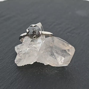 Fancy cut salt and pepper Diamond Solitaire Engagement 18k White Gold Wedding Ring byAngeline 1353