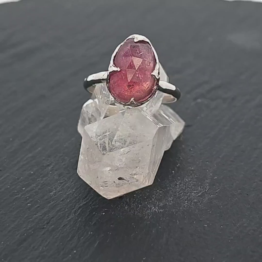 Fancy cut Pink Tourmaline White Gold Ring Gemstone Solitaire recycled 14k statement cocktail statement 1304