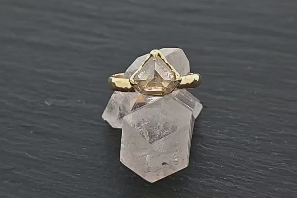 White Diamond Solitaire Engagement Ring • 18k yellow Gold • Handmade Wedding Ring by Angeline 2919