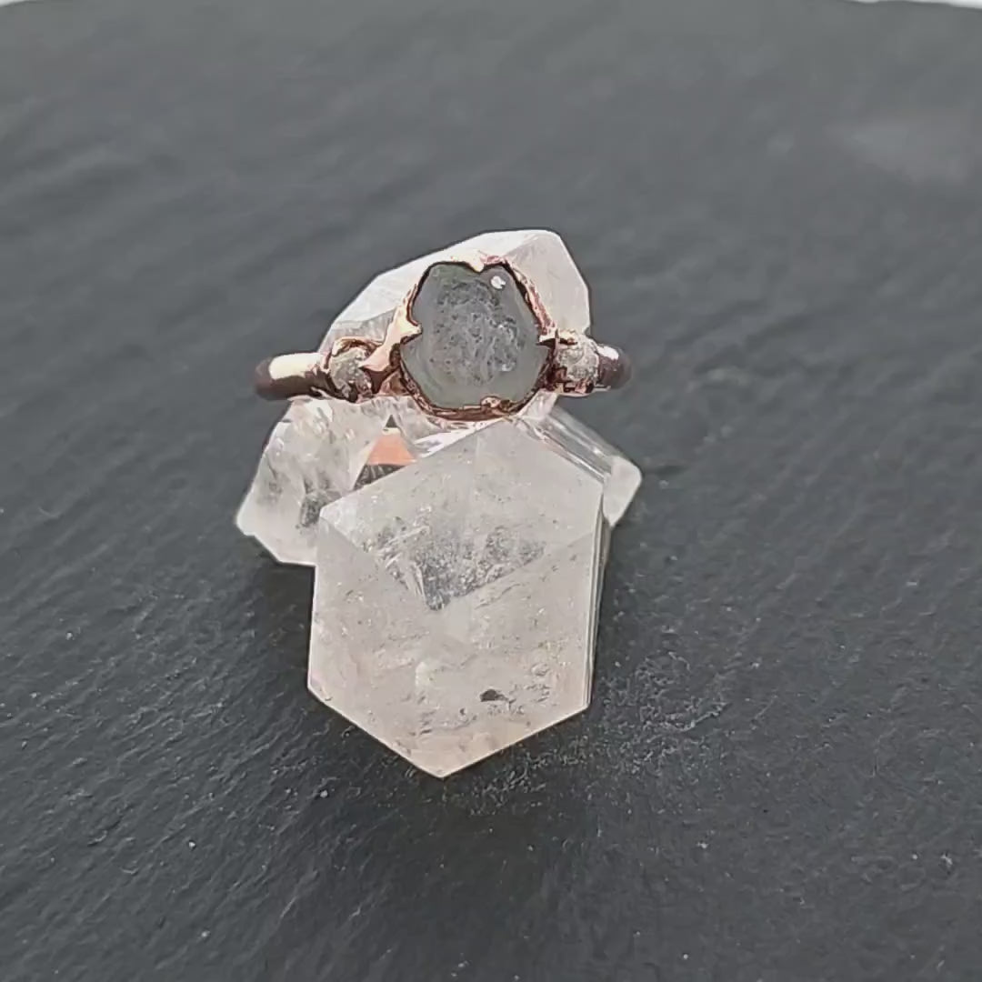 Raw blue Montana Sapphire Diamond Rose Gold Engagement Wedding Ring Custom One Of a Kind Gemstone Multi stone Ring 3333