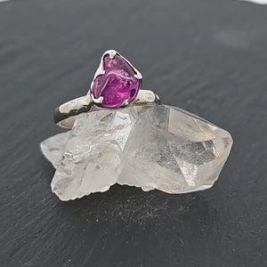 Sapphire hot pink tumbled 14k White gold Solitaire gemstone ring 2883